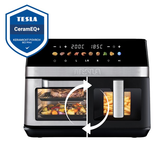 TESLA AirCook DualZone Q787 XXL Deluxe - multifunkční duální digitální horkovzdušná fritéza 2v1