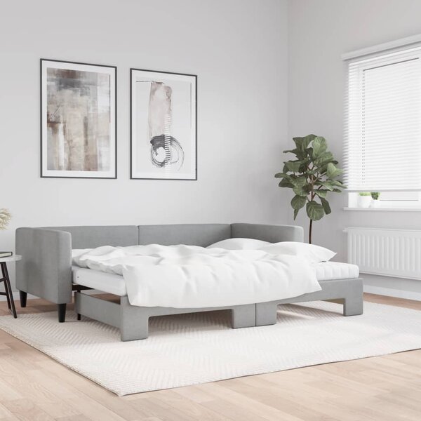 Válenda s přistýlkou a matracemi světle šedá 90 x 200 cm textil 3196596