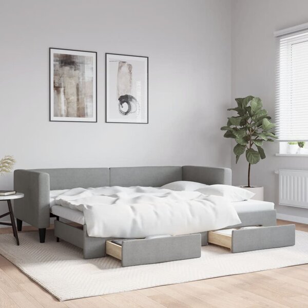 Válenda s přistýlkou a zásuvkami světle šedá 80 x 200 cm textil 3196609
