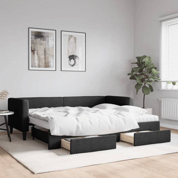 Válenda s přistýlkou a zásuvkami černá 80 x 200 cm textil 3196611