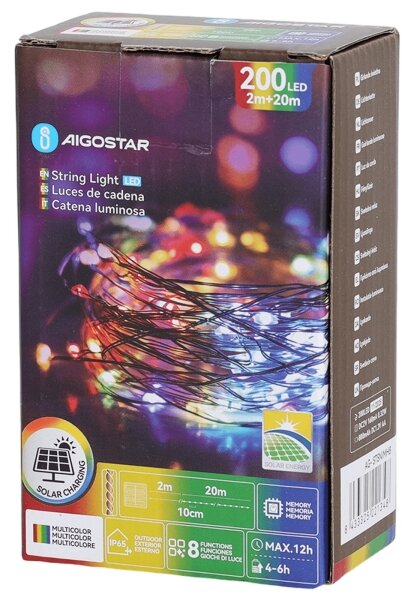 Aigostar - LED Solární řetěz 200xLED/8 funkcí 22m IP65 multicolor 800 mAh
