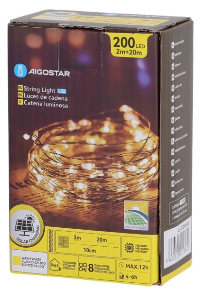 Aigostar - LED Solární řetěz 200xLED/8 funkcí 22m IP65 teplá bílá 800 mAh