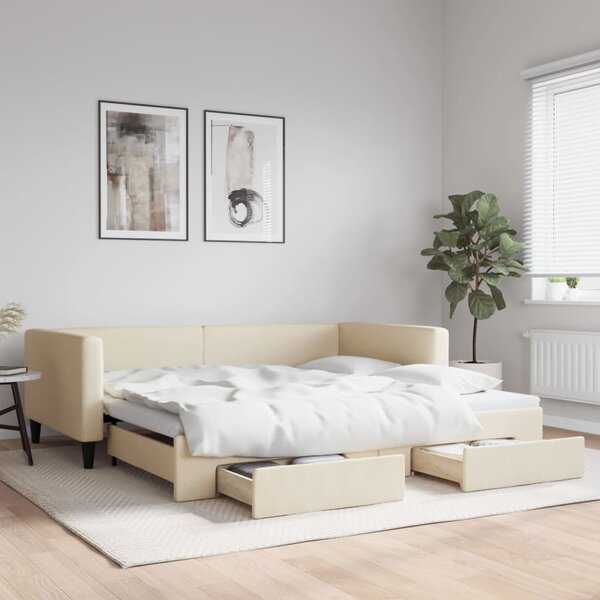 Válenda s přistýlkou a zásuvkami krémová 100 x 200 cm textil 3196623
