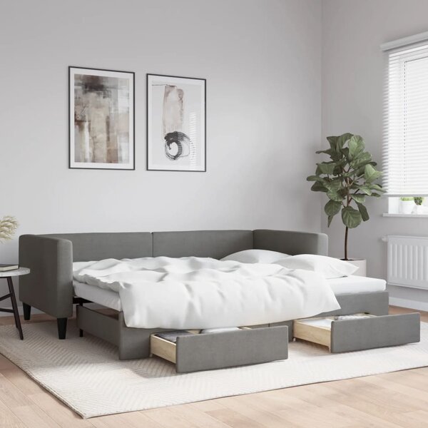 Válenda s přistýlkou a zásuvkami tmavě šedá 90 x 190 cm textil 3196625