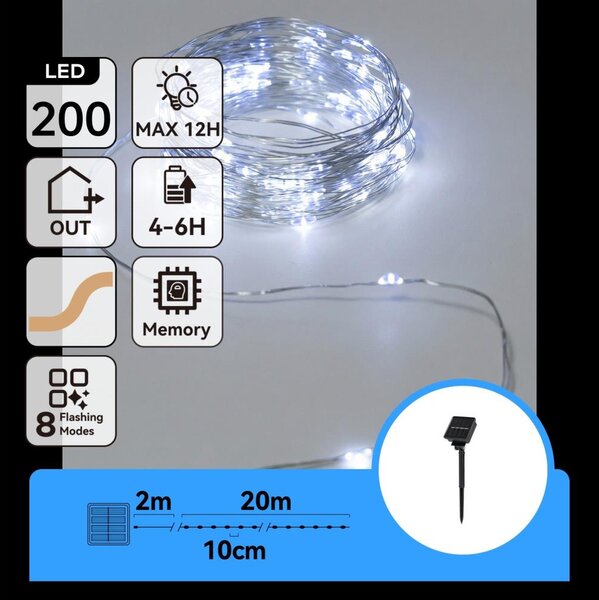 Aigostar - LED Solární řetěz 200xLED/8 funkcí 22m IP65 studená bílá 800 mAh