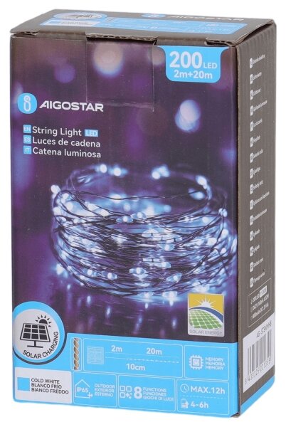 Aigostar - LED Solární řetěz 200xLED/8 funkcí 22m IP65 studená bílá 800 mAh