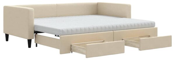 Válenda s přistýlkou a zásuvkami krémová 90 x 200 cm textil 3196636