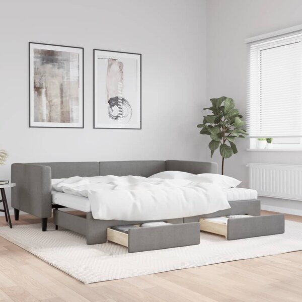 Válenda s přistýlkou a zásuvkami tmavě šedá 90 x 190 cm textil 3196643