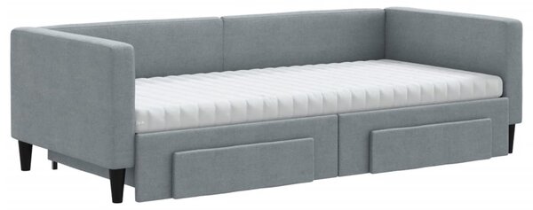 Válenda s přistýlkou a zásuvkami světle šedá 90 x 200 cm textil 3196632