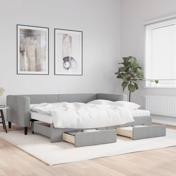 Válenda s přistýlkou a zásuvkami světle šedá 90 x 200 cm textil 3196632