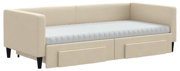 Válenda s přistýlkou a zásuvkami krémová 90 x 200 cm textil 3196636