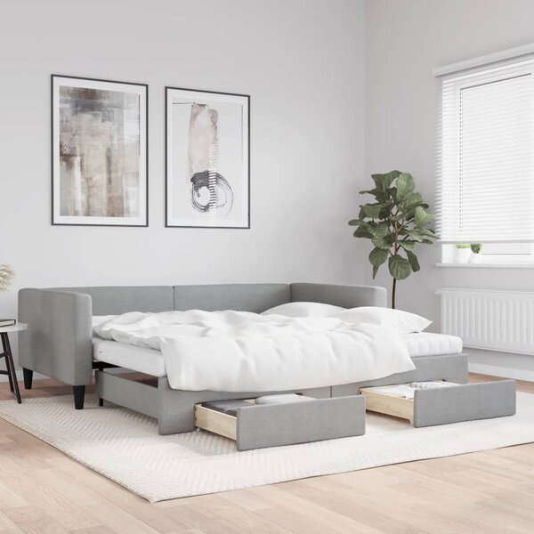 Válenda s přistýlkou a zásuvkami světle šedá 100x200 cm textil 3196637