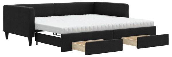 Válenda s přistýlkou a zásuvkami černá 100 x 200 cm textil 3196639