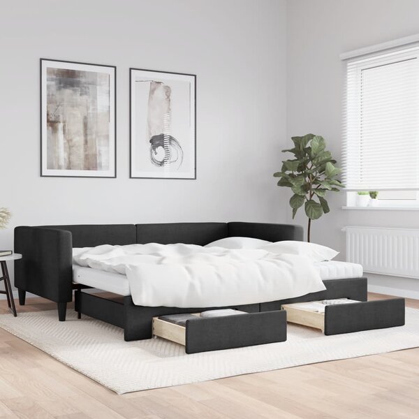 Válenda s přistýlkou a zásuvkami černá 100 x 200 cm textil 3196639