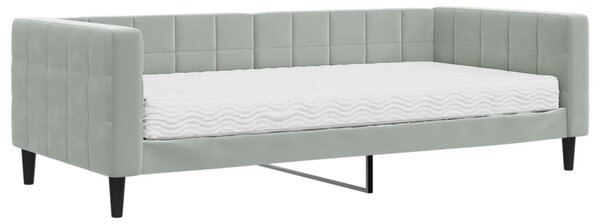 Válenda s matrací světle šedá 90 x 200 cm samet 3196667