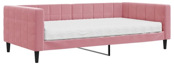Válenda s matrací růžová 100 x 200 cm samet 3196677