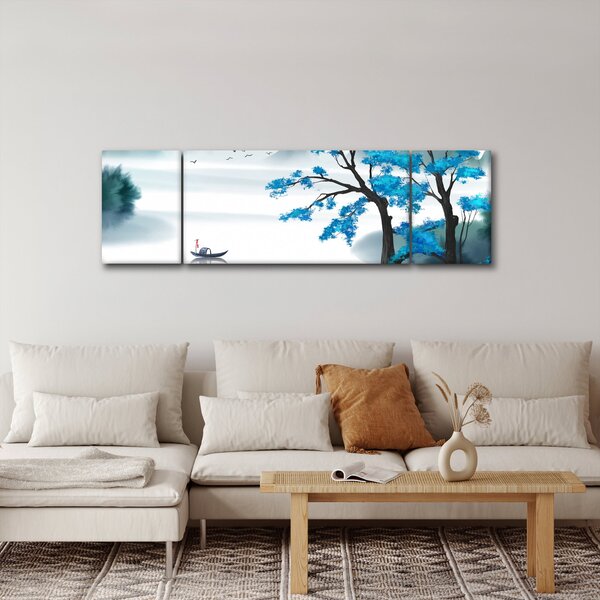 Obraz - Malované jezero s loďkou (170x50 cm)