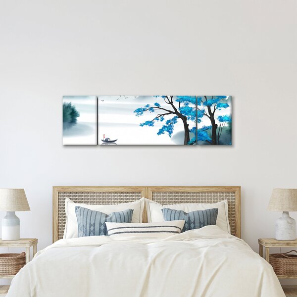 Obraz - Malované jezero s loďkou (170x50 cm)