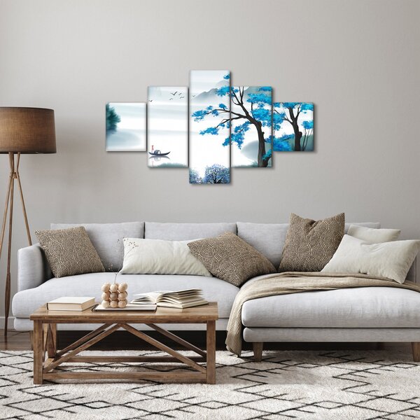 Obraz - Malované jezero s loďkou (125x70 cm)