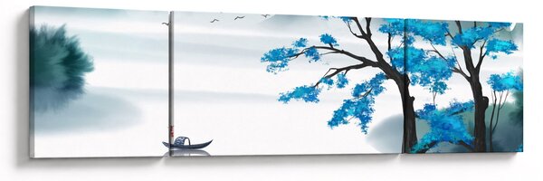 Obraz - Malované jezero s loďkou (170x50 cm)