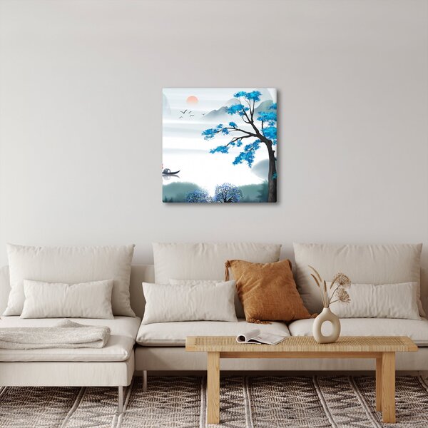Obraz - Malované jezero s loďkou (30x30 cm)