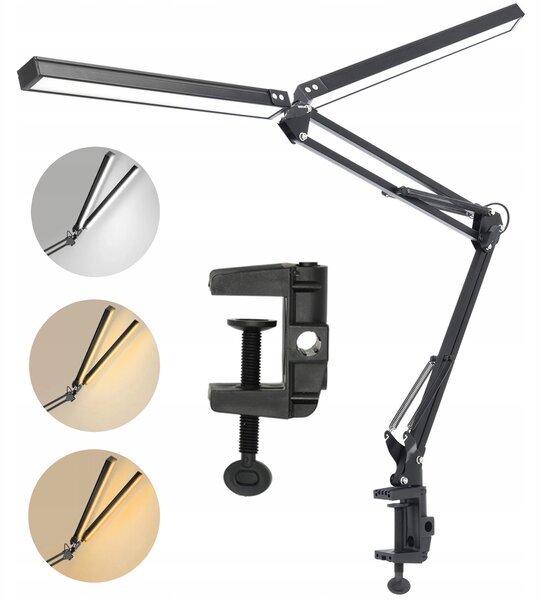 Stolní lampa s nastavitelným ramenem, LED spínačem, černá Kobi