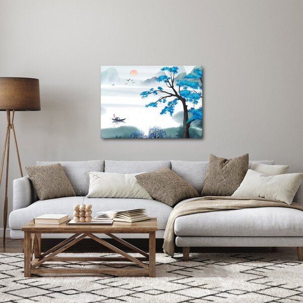 Obraz - Malované jezero s loďkou (70x50 cm)