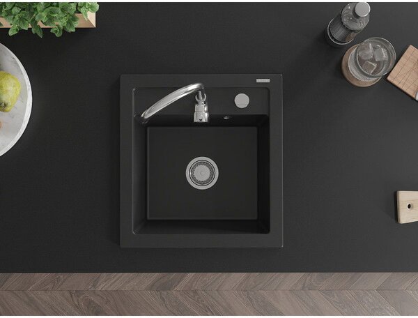 Mexen Vito granitový dřez 1-komorový 520 x 490 mm, černý, sifon chrom - 6503521000-77