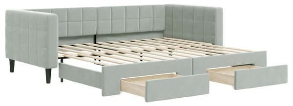 Válenda s přistýlkou a zásuvkami světle šedá 90 x 200 cm samet 3196739