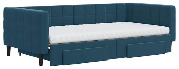 Válenda s přistýlkou a zásuvkami modrá 100 x 200 cm samet 3196769