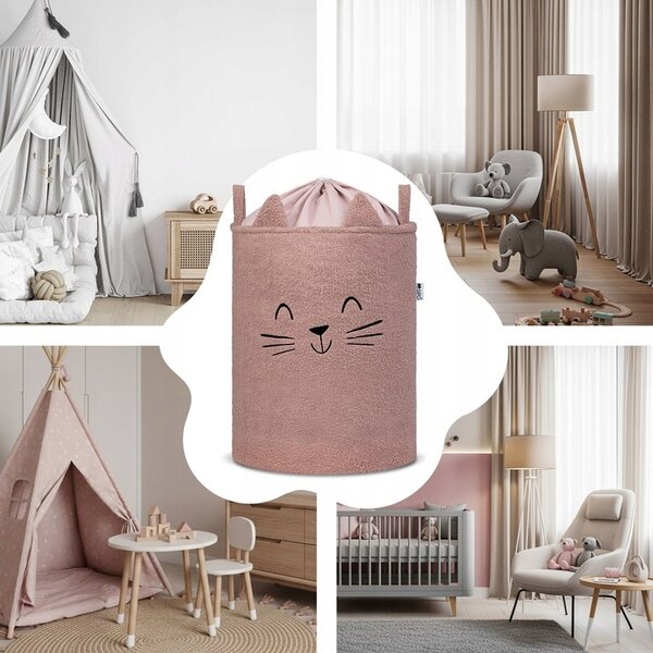 SIPO Košík na hračky kočka růžový 43 L. XL se stahováním