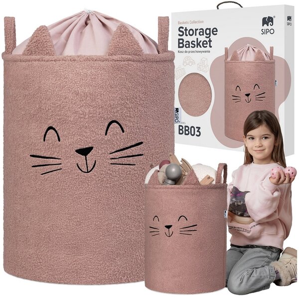 SIPO Košík na hračky kočka růžový 43 L. XL se stahováním