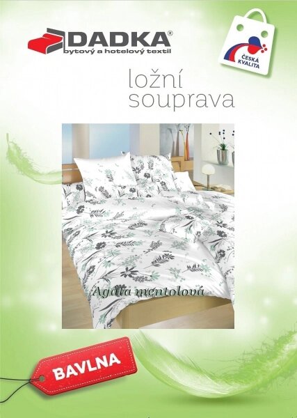 DADKA Bavlněné povlečení Agáta mentolové na bílém podkladu 140x200, 70x90 cm
