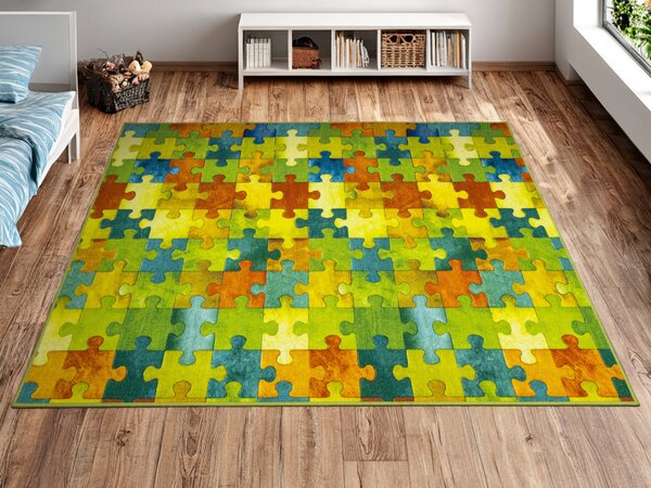 Kobercový ráj Dětský kusový koberec Puzzle multicolor vícebarevný Rozměr: 100x200 cm