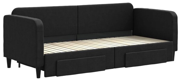 Válenda s přistýlkou a zásuvkami černá 80 x 200 cm textil 3196849