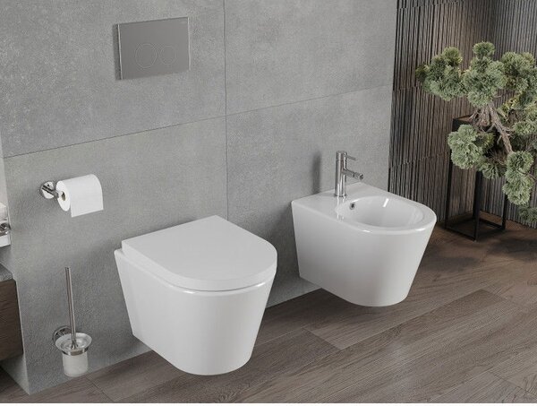 Mexen Rico WC mísa Rimless s pomalu sklápěcí tvrdou deskou, duroplast, bílá lesk - 30720200
