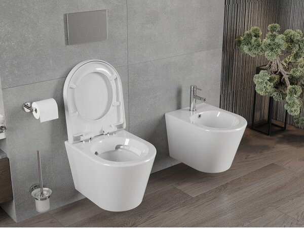 Mexen Rico WC mísa Rimless s pomalu sklápěcí tvrdou deskou, duroplast, bílá lesk - 30720200
