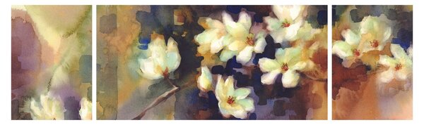 Obraz - Bílé magnólie, malba (170x50 cm)
