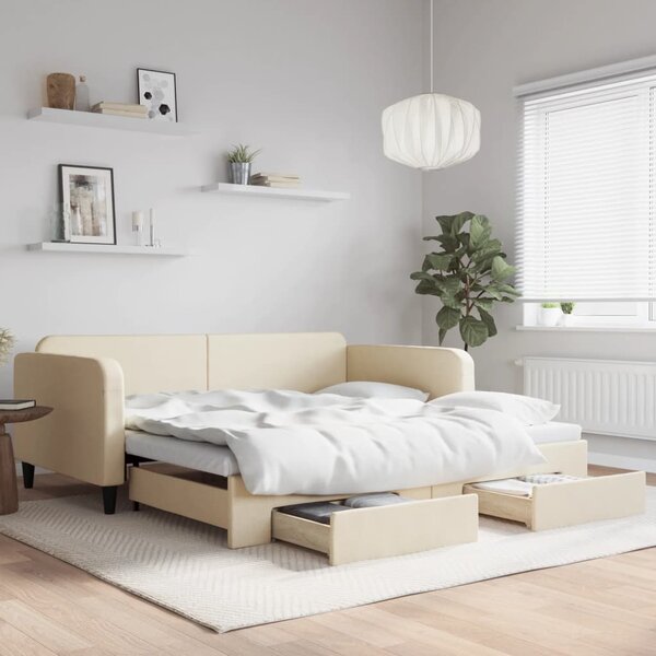 Válenda s přistýlkou a zásuvkami krémová 100 x 200 cm textil 3196861