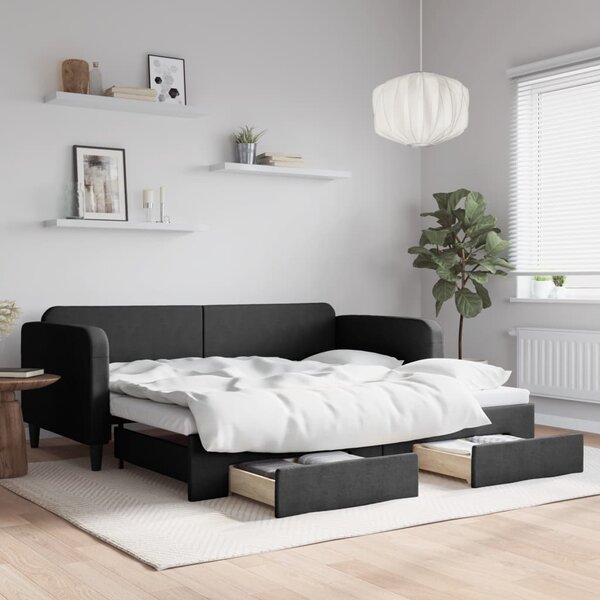 Válenda s přistýlkou a zásuvkami černá 90 x 190 cm textil 3196864
