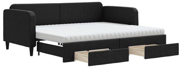 Válenda s přistýlkou a zásuvkami černá 90 x 190 cm textil 3196882