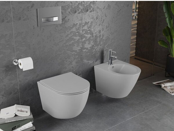 Mexen Lena WC mísa Rimless s pomalu sklápěcím prkénkem slim, duroplast, světle šedá mat - 30224061