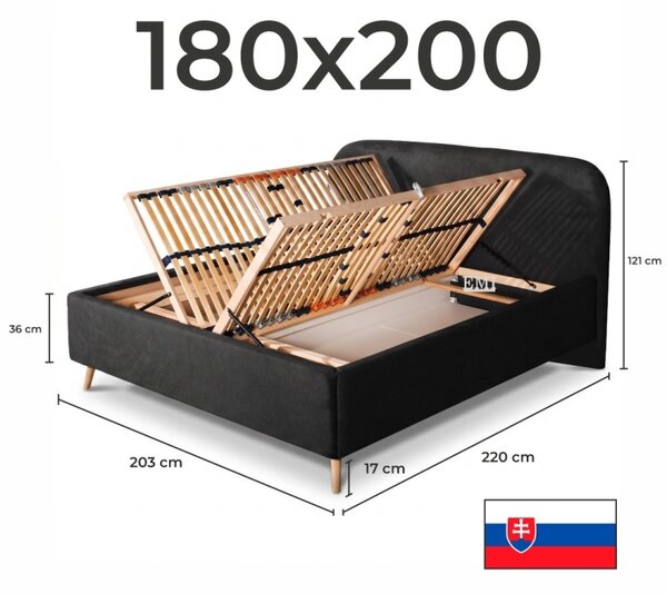 Postel čalouněná ZORIANA + lamelový rošt + matrace EMI