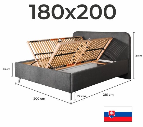 Postel čalouněná ESMINA + lamelový rošt + matrace EMI