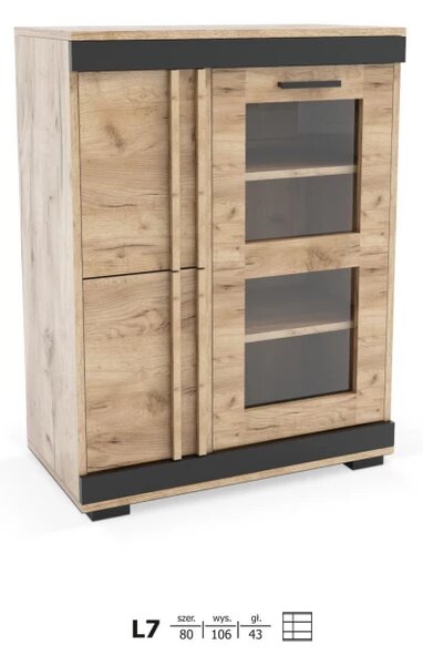 Komoda prosklená L7, craft/lišta černá