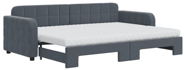 Válenda s přistýlkou a matracemi tmavě šedá 80 x 200 cm samet 3196947