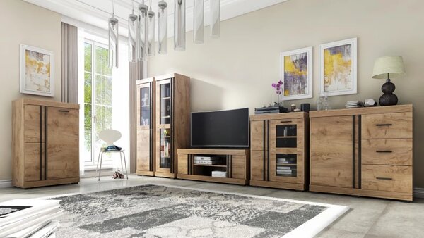 Komoda prosklená L7, craft/lišta černá
