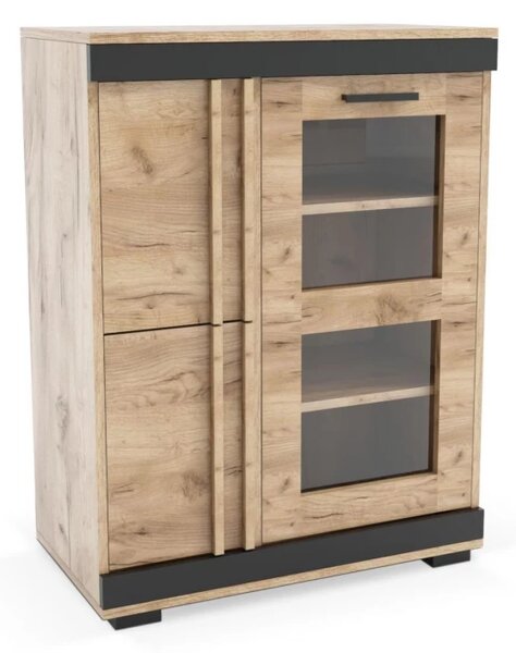 Komoda prosklená L7, craft/lišta černá