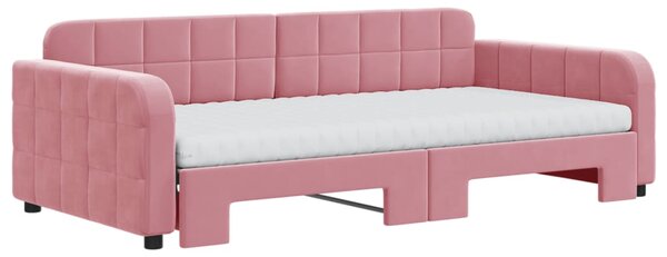 Válenda s přistýlkou a matracemi růžová 100 x 200 cm samet 3196963