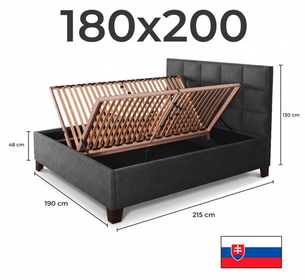 Postel čalouněná MONRA + lamelový rošt + matrace EMI